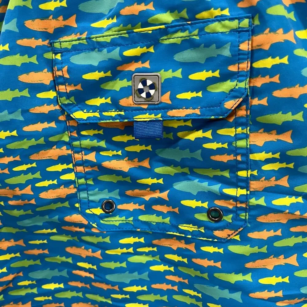 Castaway Nantucket Tog Fish Print Swim Trunks Lined Mens Size Large Preppy